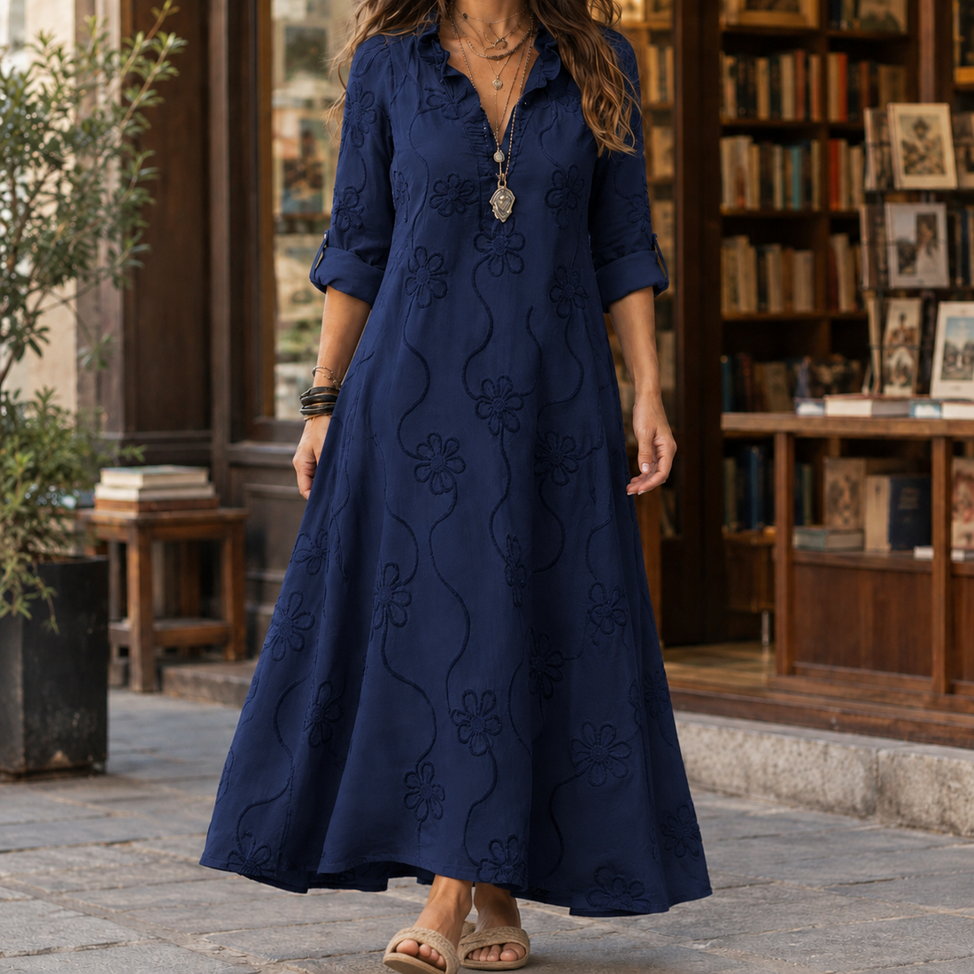 Sasha Embroidered Maxi Dress - Navy Blue