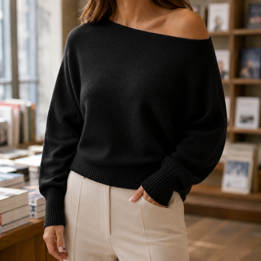 Xenia Asymmetric Sweater - Black