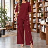 Delphine-June Asymmetric Wide-Leg Set - Burgundy