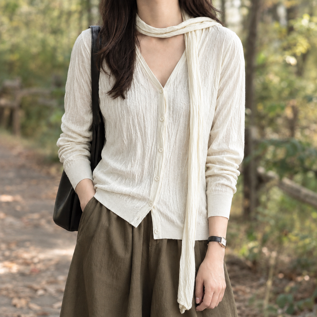 Charlize-Lane Textured Cardigan - Off White