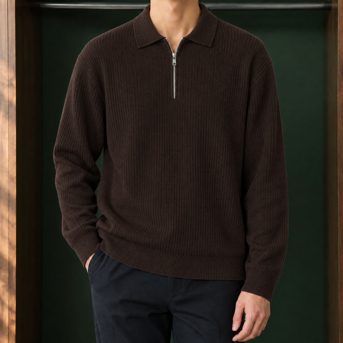 Cornelius Half-Zip Sweater - Dark Brown
