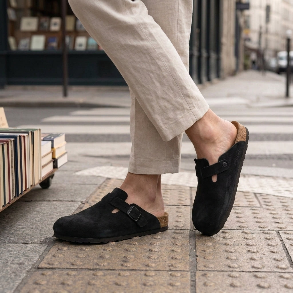 Dario Suede Buckle Mules - Black