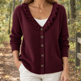 Severine-Claire Ruffle Cardigan - Wine Red