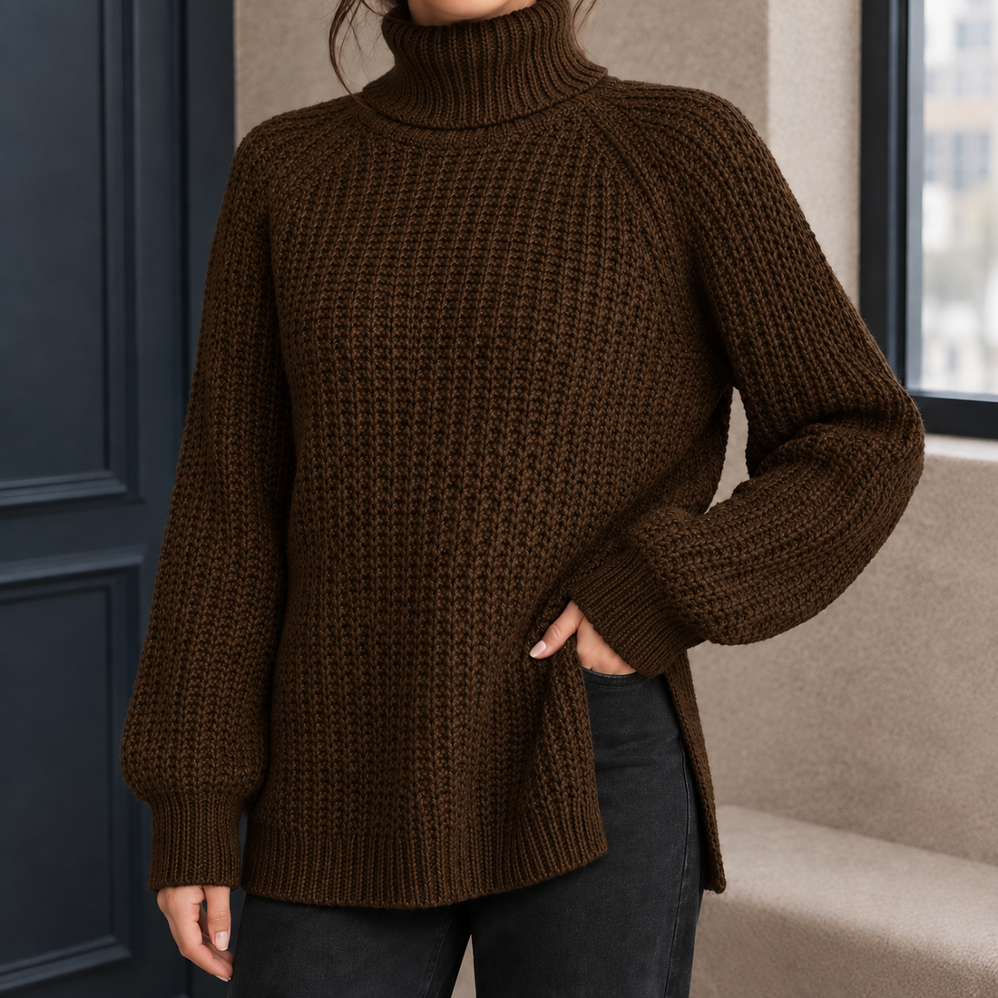 Hyacinth-Faye Ribbed Turtleneck Sweater - D.brown