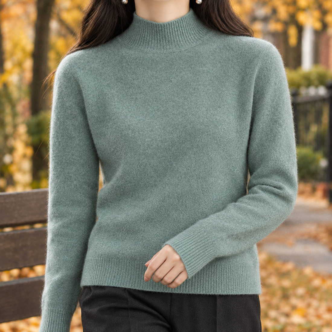 Ludovica-Belle Mock Neck Sweater - Grass Green