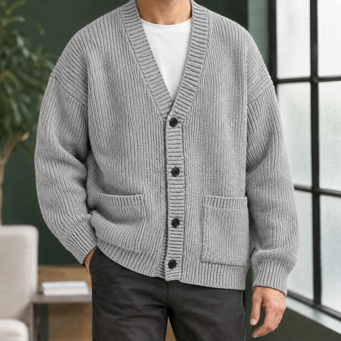 Ilario Ribbed Cardigan - Gray