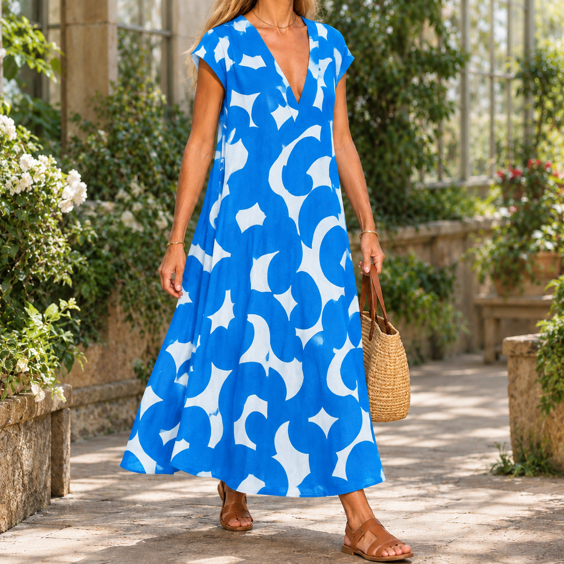 Rosalind-Grace Abstract Maxi Dress - Blue