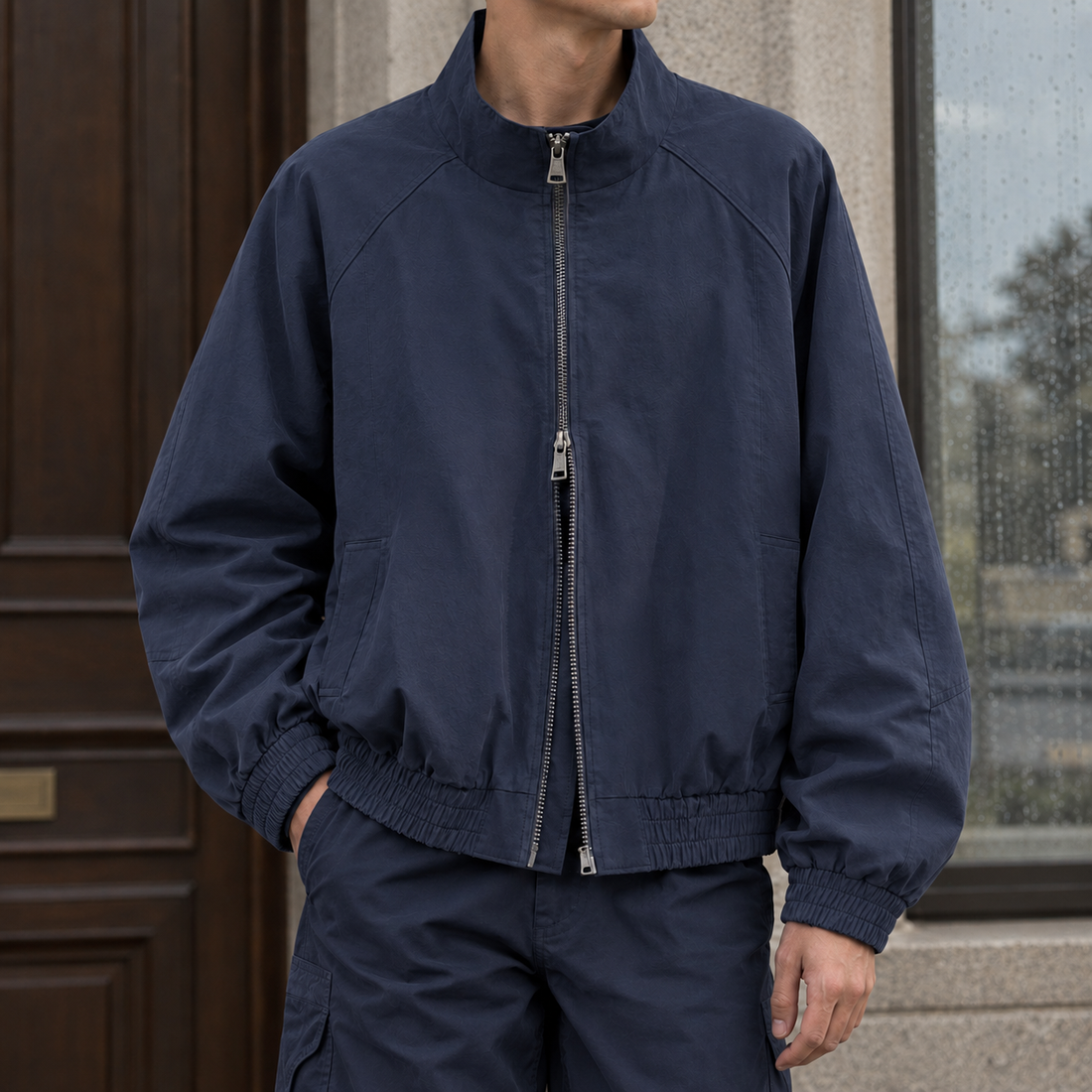 Everard Stand Collar Jacket - Navy Blue