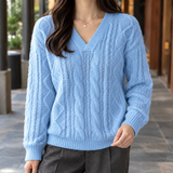 Anouska-Grace Cable Knit Sweater - Blue