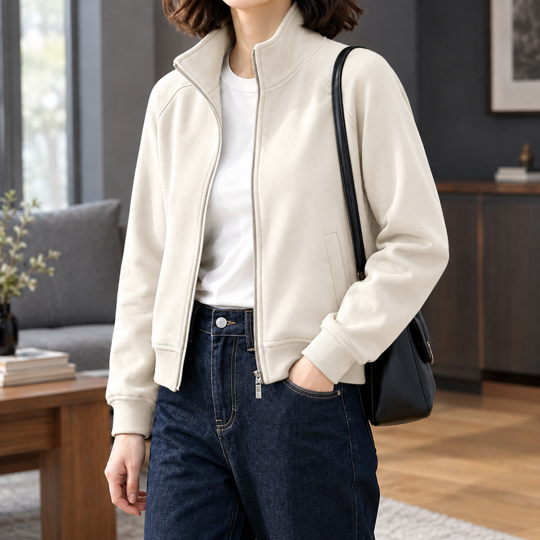Theodora-Skye Zip Jacket - Oatmeal White