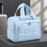 Vitale Double-Zip Cosmetic Bag - Blue Checkered Double Opening Bag