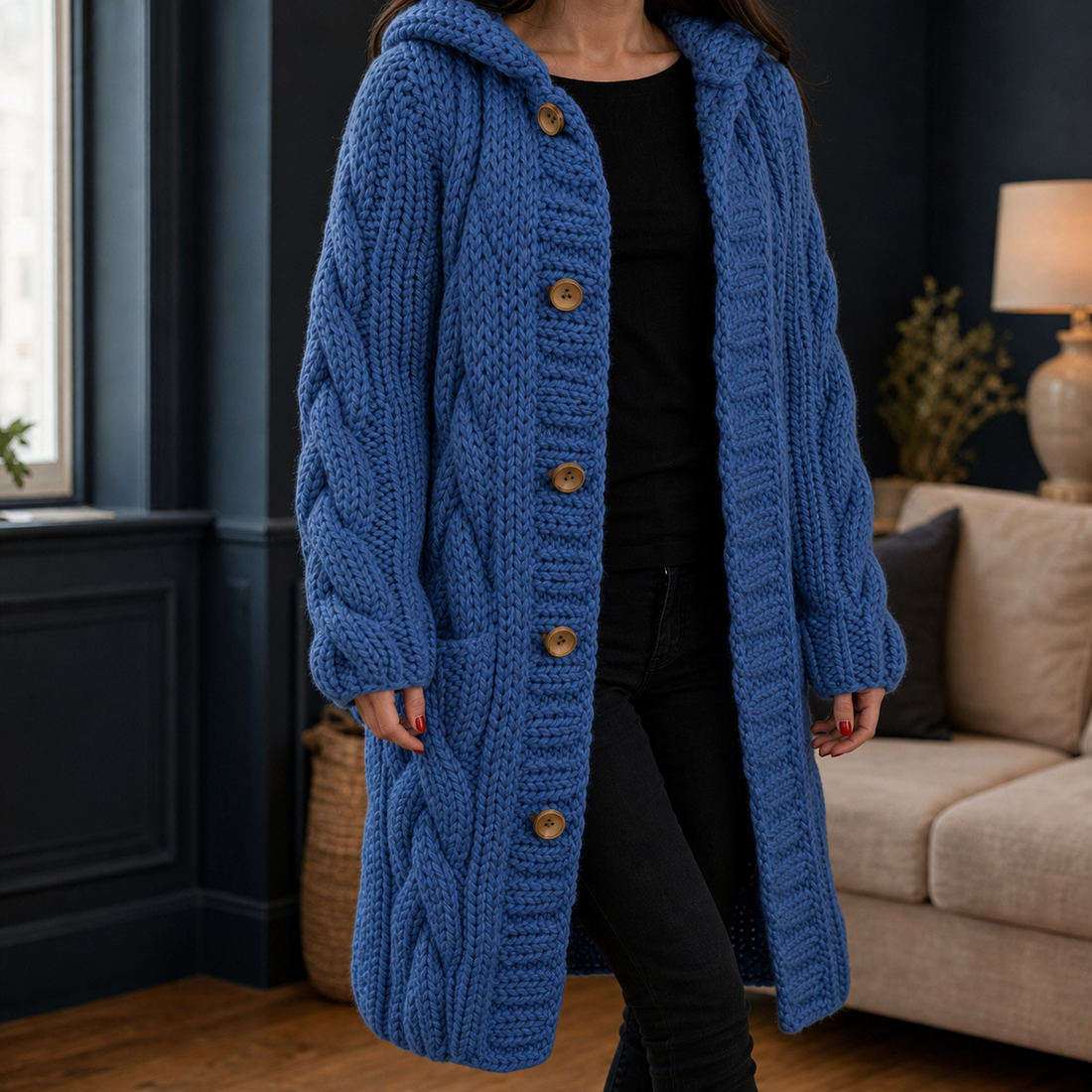Bethany Cable Knit Cardigan - Denim Blue
