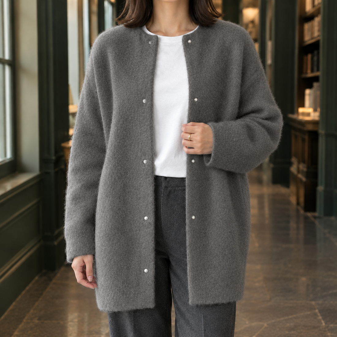 Karen Brushed Cardigan - Dark Gray