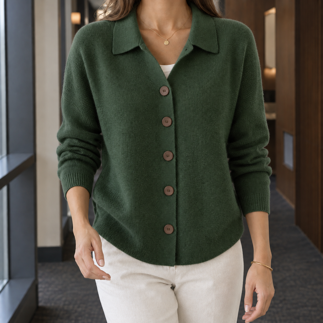 Eliana Collared Cardigan - Army Green