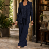 Vivienne Sequin Pants Set - Navy Blue