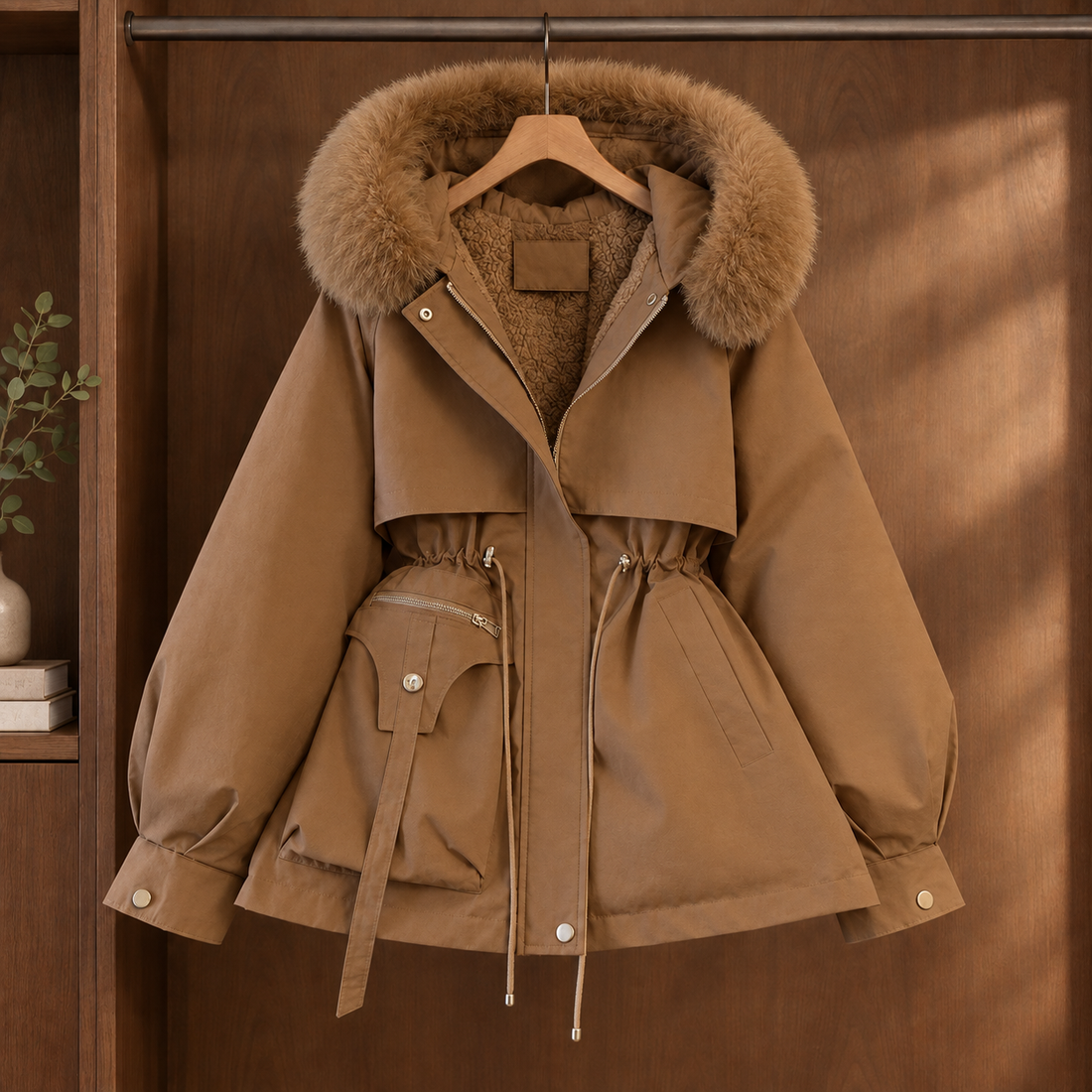 Sabina-Jade Plush Trim Parka - Brown