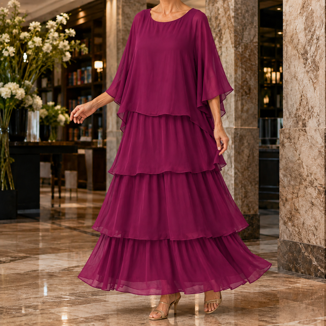 Amelie Tiered Maxi Dress - Berry