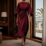 Astrid-Hope Belted Midi Dress - Burgundy