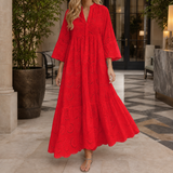 Olympia-Lane Eyelet Maxi Dress - Bright Red