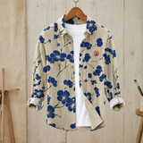 Knox Linen Shirt - Beige and Blue Blossom