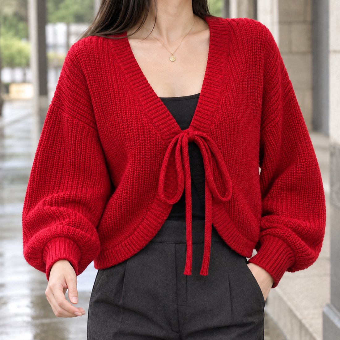 Maylis Tie Front Cardigan - Red