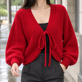 Maylis Tie Front Cardigan - Red
