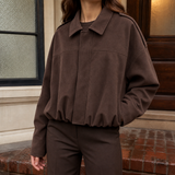 Annalise Suede Bomber Jacket - Brown
