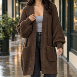 Sofia-Pearl Longline Cardigan - Brown