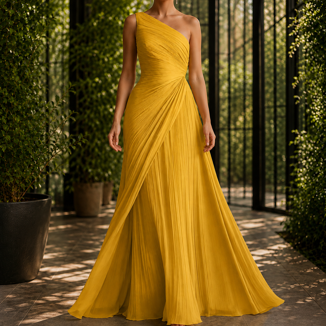 Josephine One-Shoulder Dress - Yellow