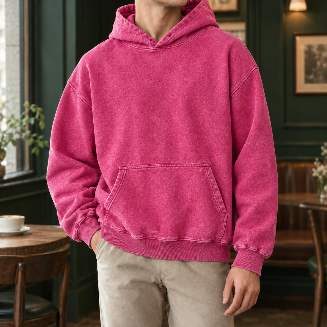 Reinhold Washed Hoodie - Distressed Rose Red