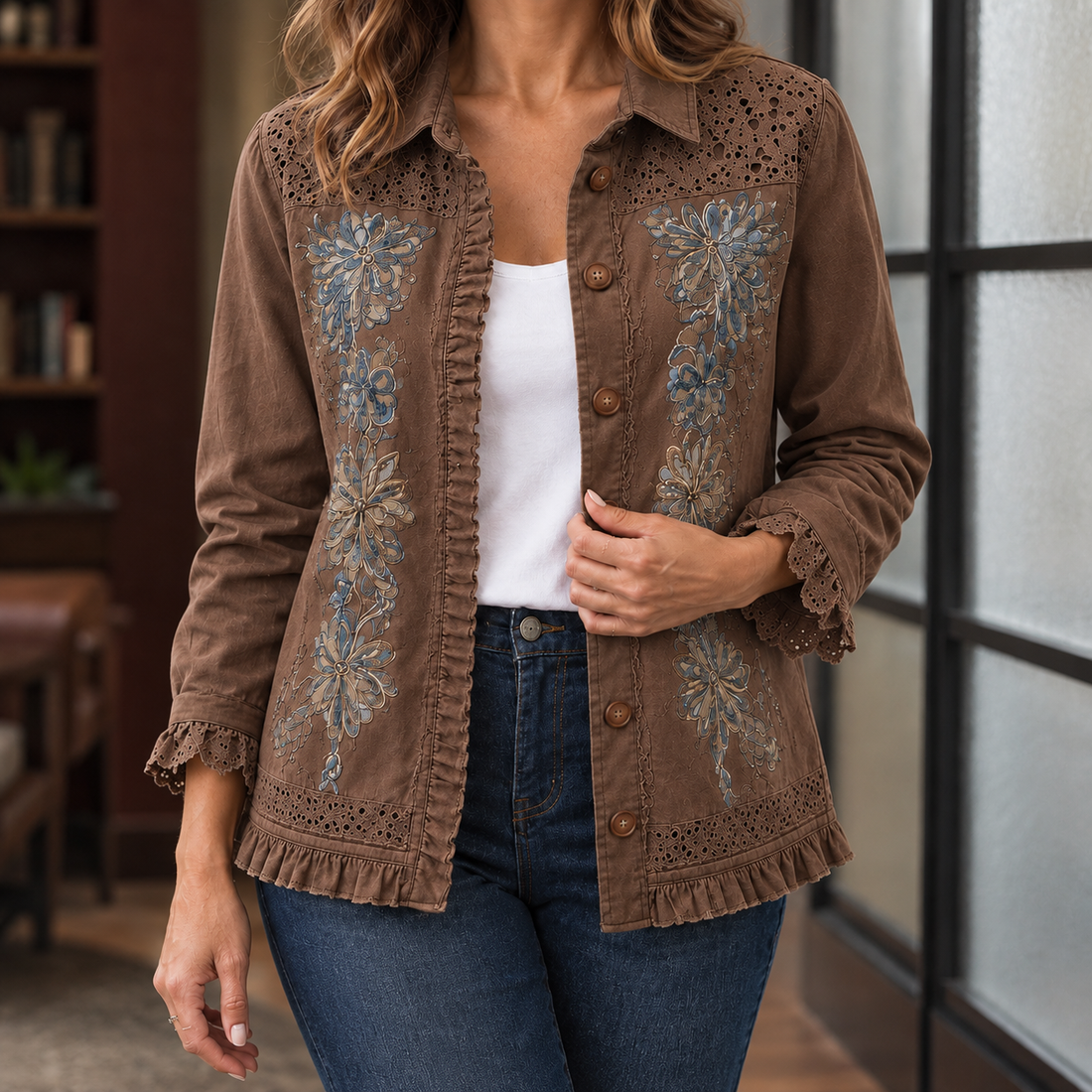 Blair Embroidered Jacket - Brown