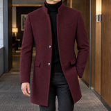 Harvey Stand Collar Overcoat - Wine Red