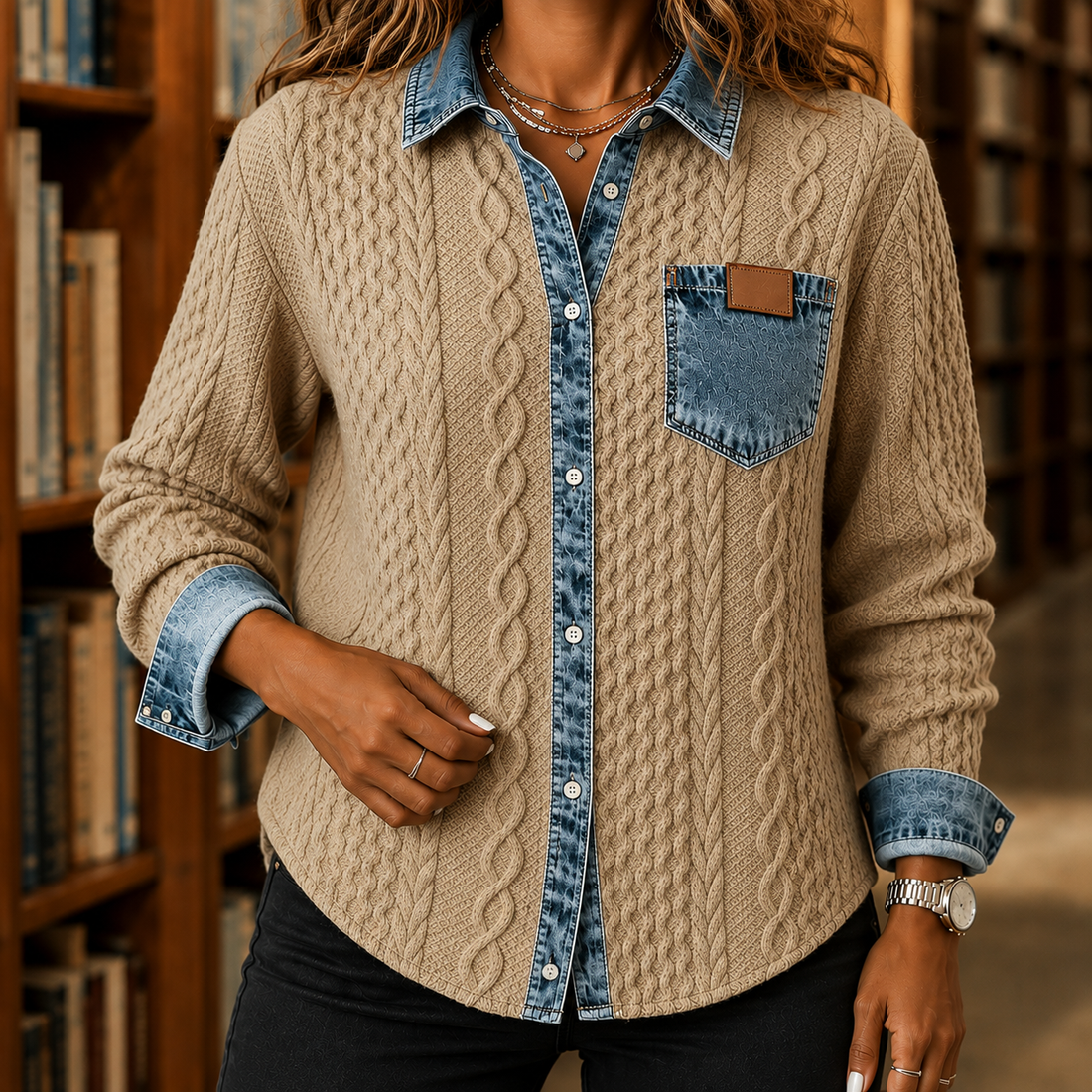 Daphne Cable Knit Shirt - Khaki