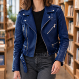 Berenice Biker Jacket - Navy Blue