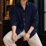 Lothaire Linen Shirt - Navy Blue