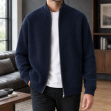 Isaac Ribbed Zip Sweater - Navy Blue