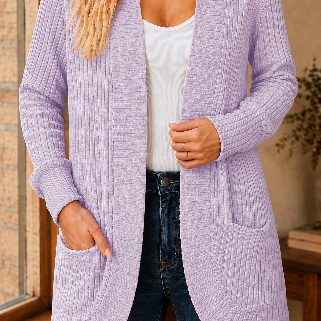 Yara Ribbed Cardigan - Light Purple