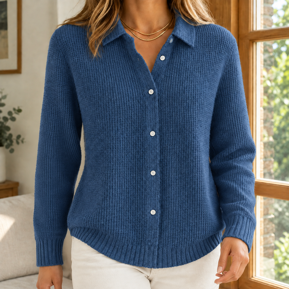 Sabina-Skye Collared Sweater - Navy Blue