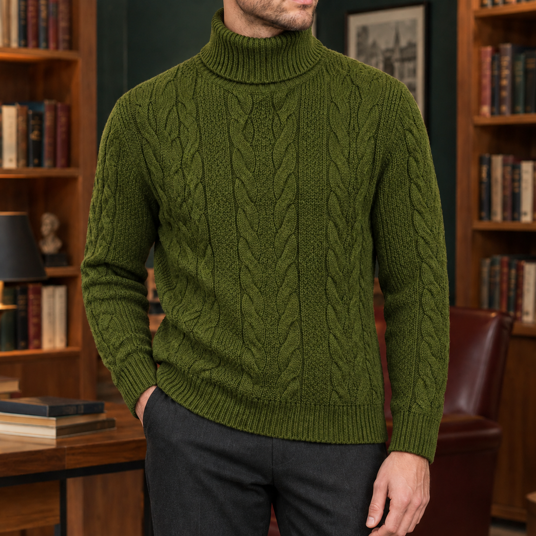Arnaud Cable Knit Sweater - Military Green