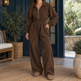 Theodora-June Wide Leg Jumpsuit - Brown