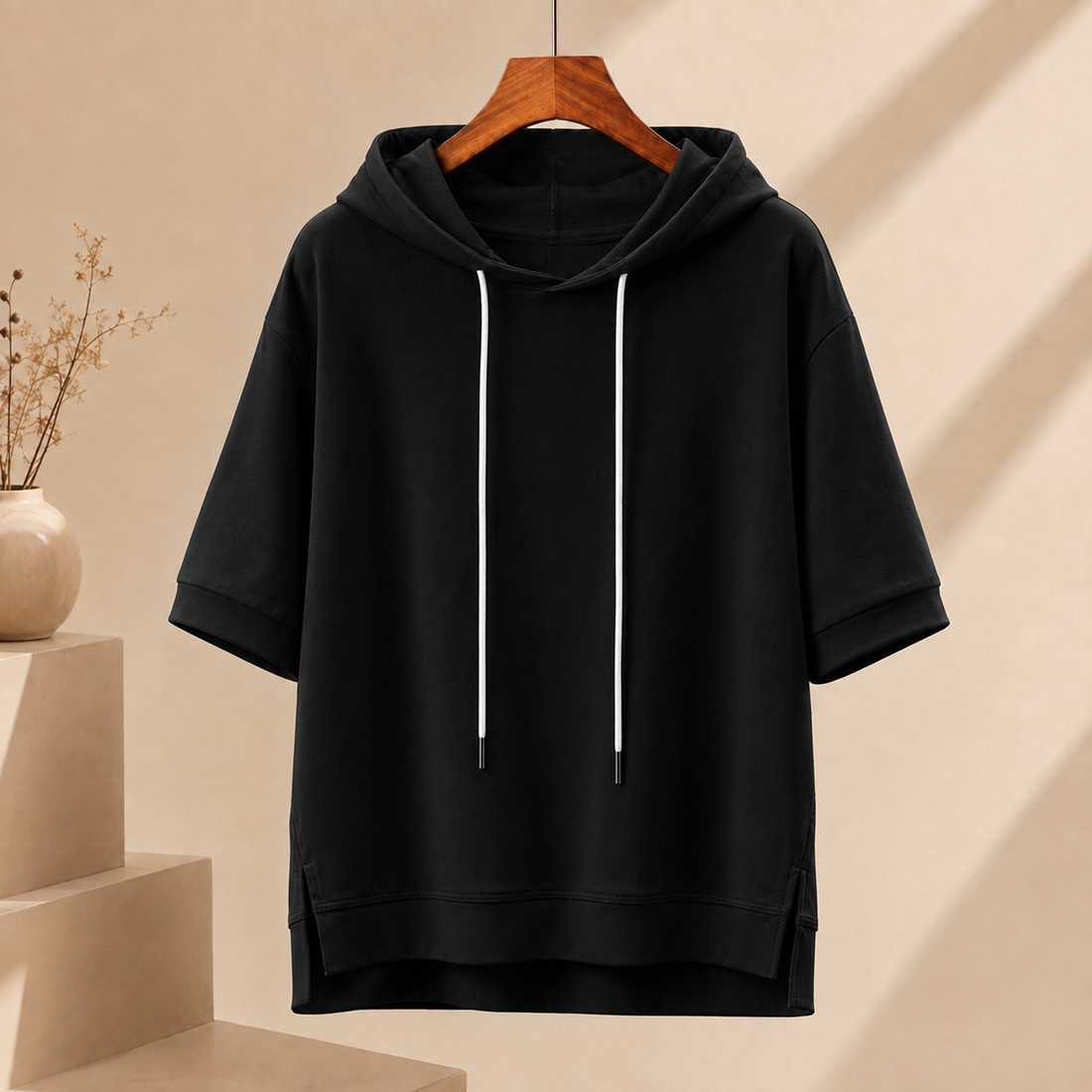 Laurent Short Sleeve Hoodie - Black