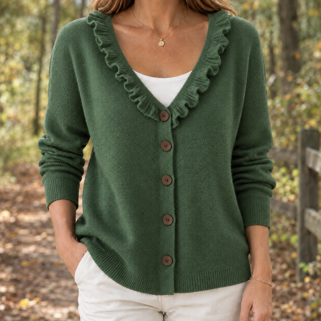 Severine-Claire Ruffle Cardigan - Green