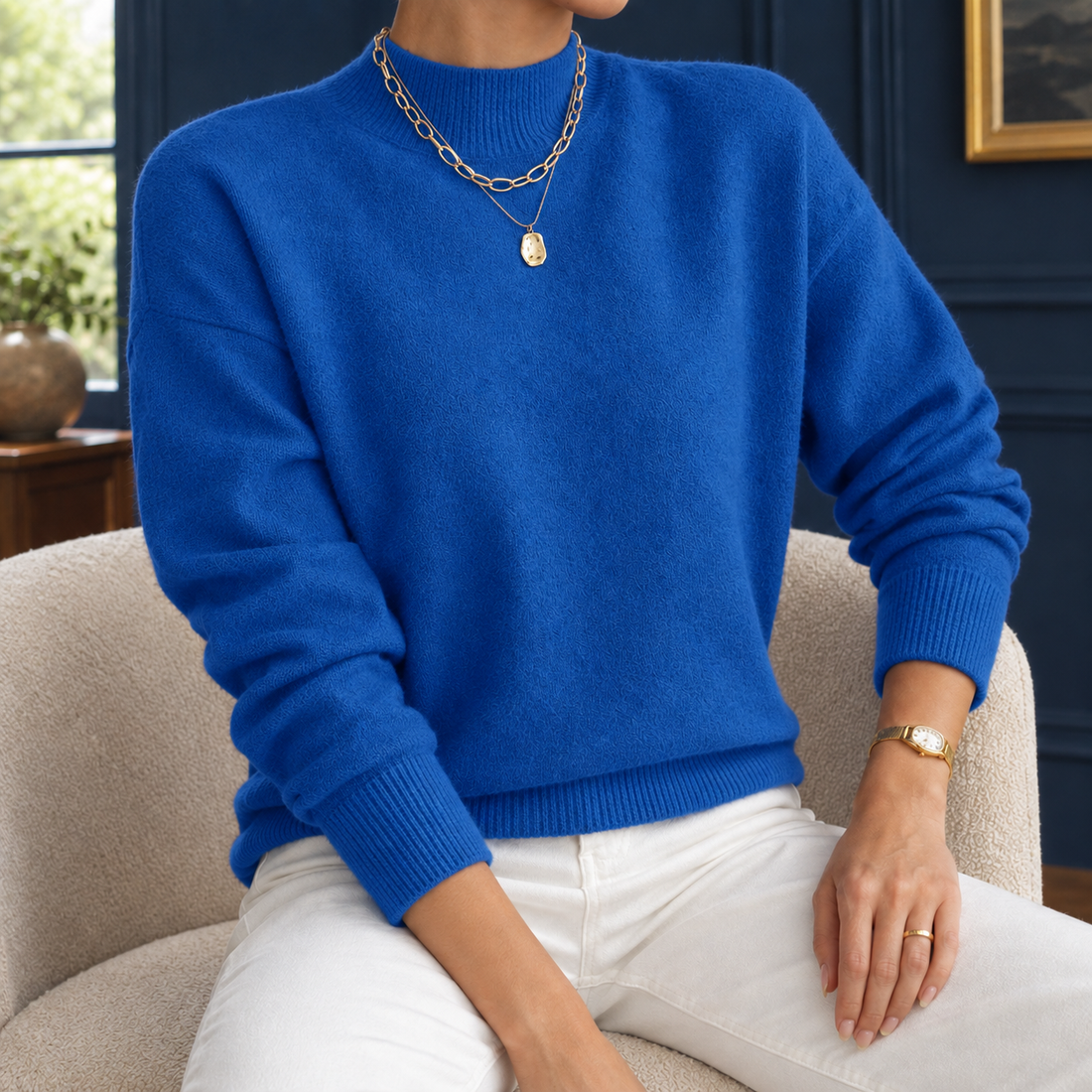 Caroline Mock Neck Sweater - Royal Blue