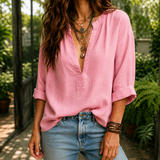 Eloise Split Neck Blouse - Pink
