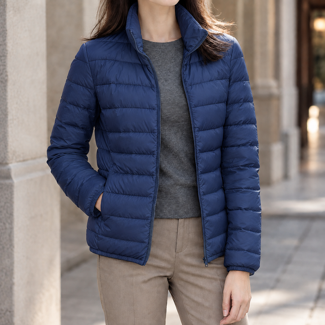 Mabel-Grace Cashmere Puffer Jacket - Navy Blue