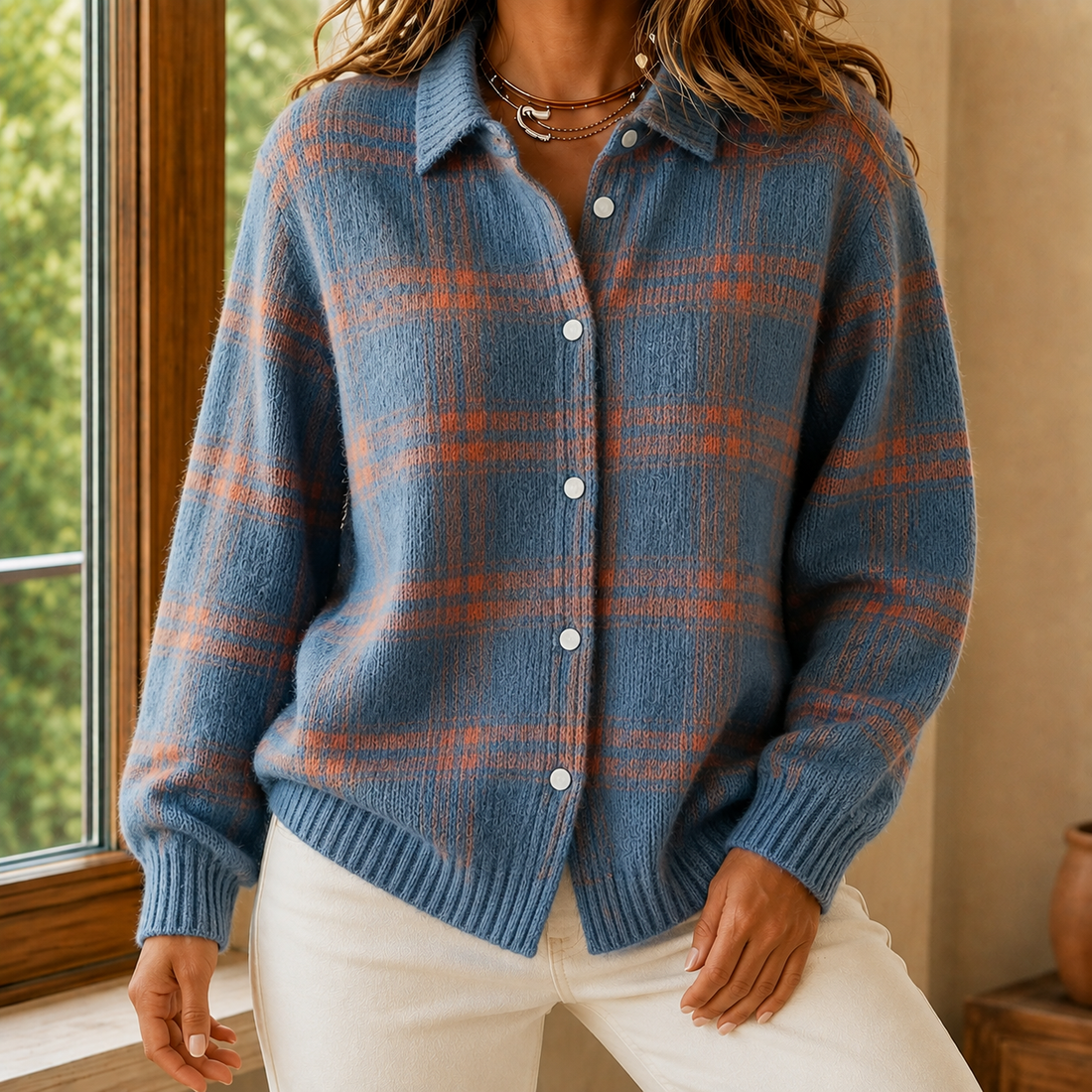 Isla Plaid Sweater - Blue
