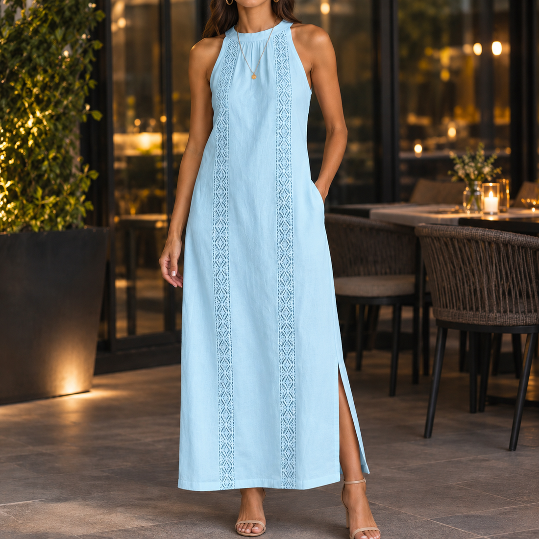 Lana Halter Maxi Dress - Light Blue