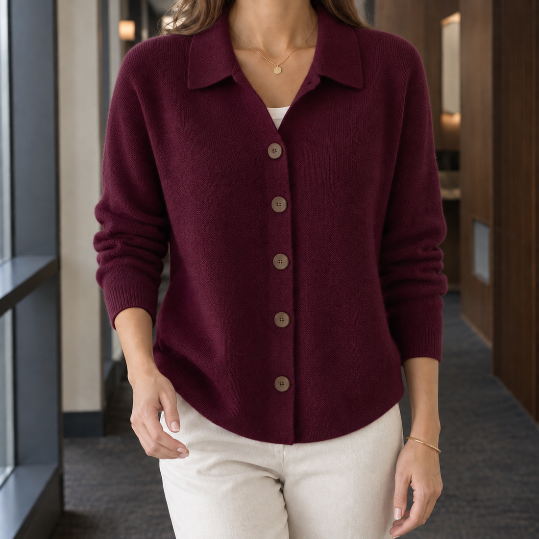 Eliana Collared Cardigan - Wine Red