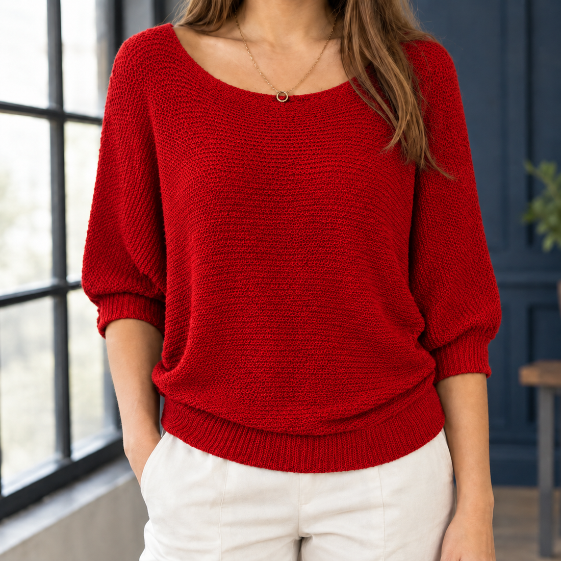 Ruby Scoop Neck Top - Red