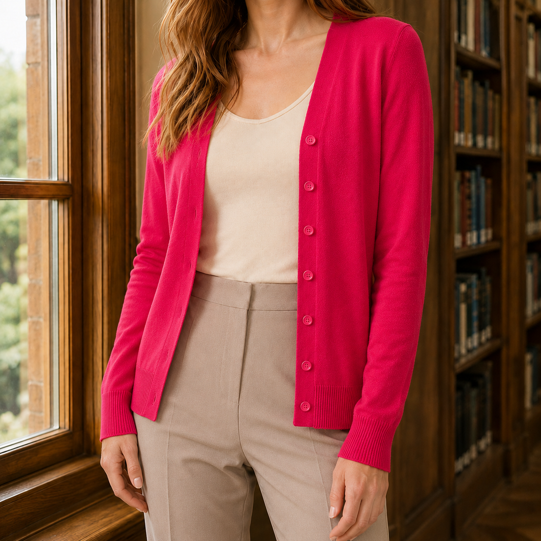 Thalia V-Neck Sweater - Rose Red